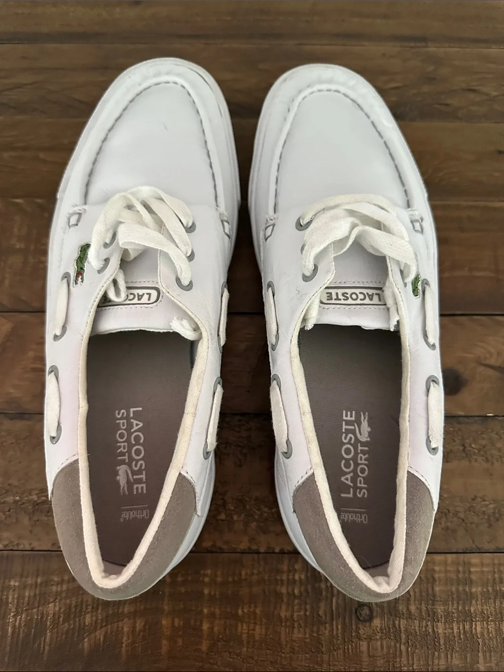 Lacoste Men’s White Leather Slip On Boat Shoe Size 10